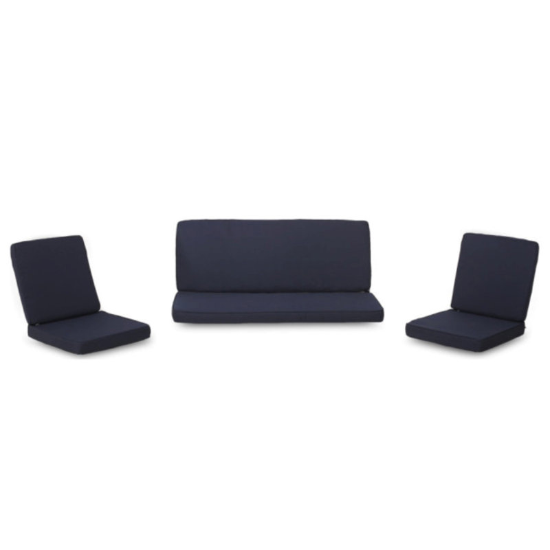  Carolina 3-Piece Cushion Set for Loveseat and Club Chairs, Water Repellent Fabric, Navy, Navy