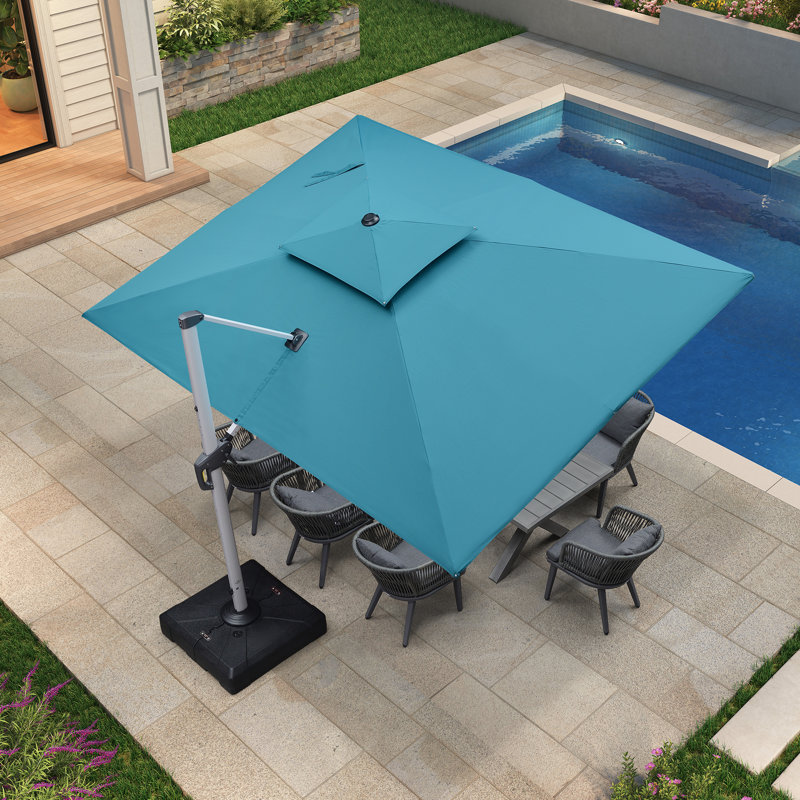 Parasol rectangulaire en porte-à-faux avec base Bohusiavice, Bleu turquoise, H 108 po x l 144 po x P 108 po