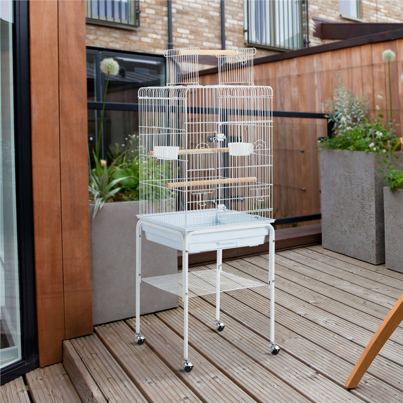 136cm Iron Play Top Floor Bird Cage with Wheels, White