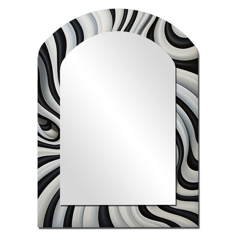Miroir noir et blanc optique optique Dream III - Op Art, miroir mural noir asymétrique, 34 po x 25 po