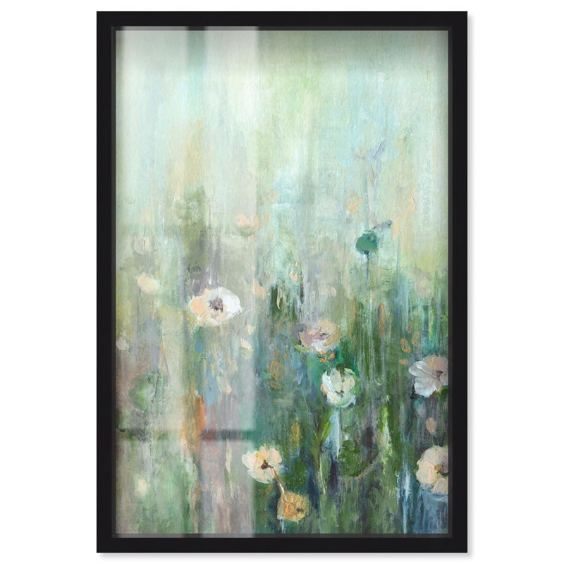 «Harmony Green I Shadowbox Print Floral Abstract Art» par Art Remedy, H 16 po x l 11 po, Noir