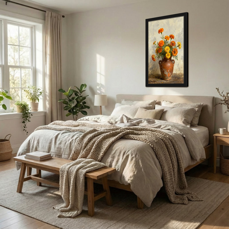 Plantes et fleurs, arrangement floral dans un vase rustique sur toile