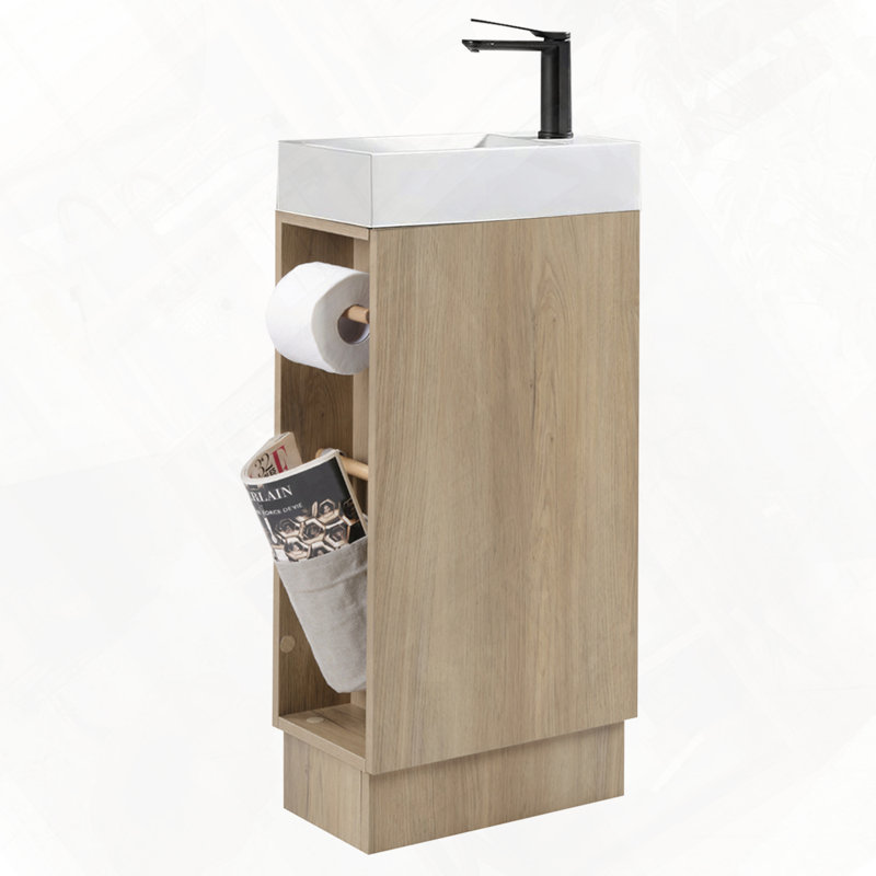 Combinaison de meuble-lavabo pour petite salle de bain, Bois de frêne naturel