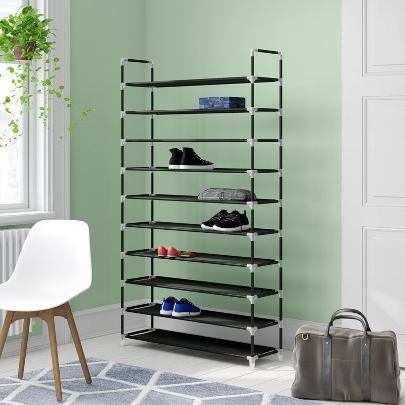 50 Pair Stackable Shoe Rack, Black, 66.9" H x 39.4" W x 11.6" D