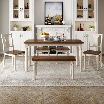 Ensemble de salle à manger classique 6 pièces en bois et 4 chaises avec banc pour la salle à manger
