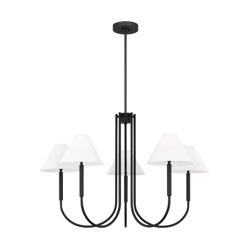 Midnight Black 6-Light Chandelier with White Linen Shades