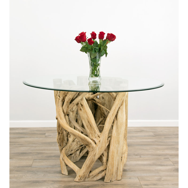 Cavanaugh Round Glass Top Solid Wood Base Dining Table