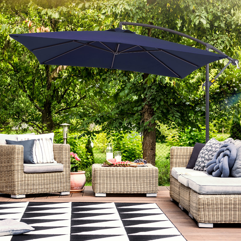 Parasol carré en porte-à-faux 8,2 pi x 8,2 pi avec base Danasha, Bleu marine