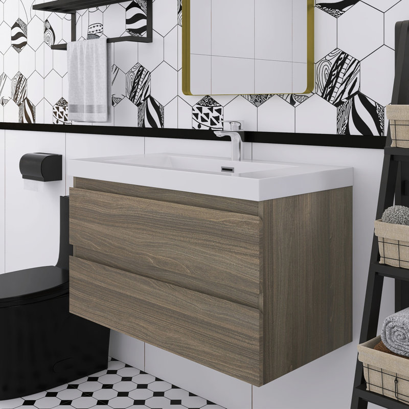 Meuble-lavabo mural simple avec plateau en résine, 36", Gris cendre
