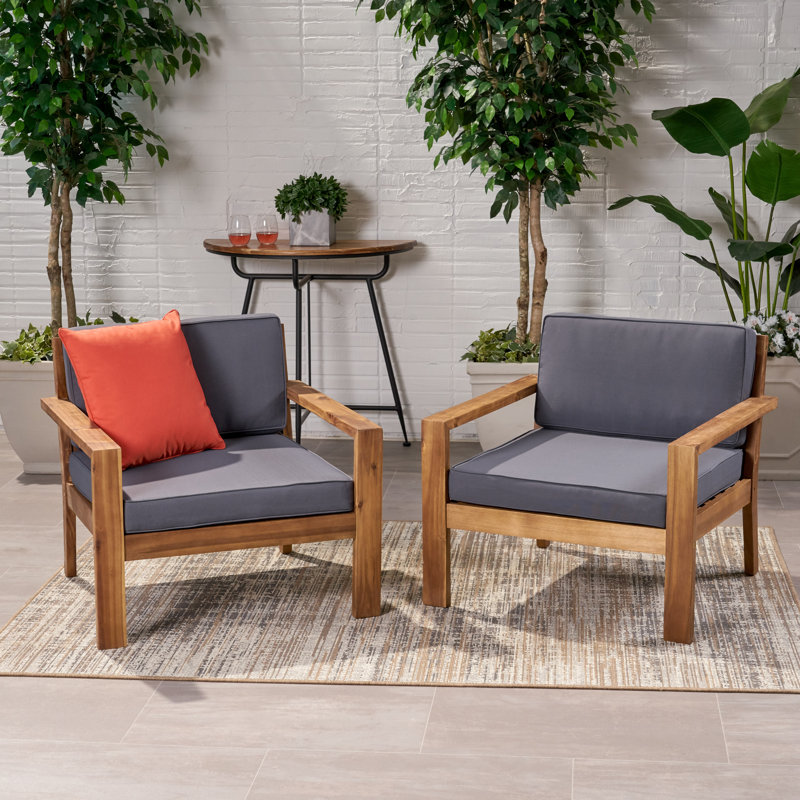 Aylie Acacia Outdoor Lounge Chair, Dark Gray Cushion/Dark Gray Frame , Dark Teal Cushion/Light Brown Frame