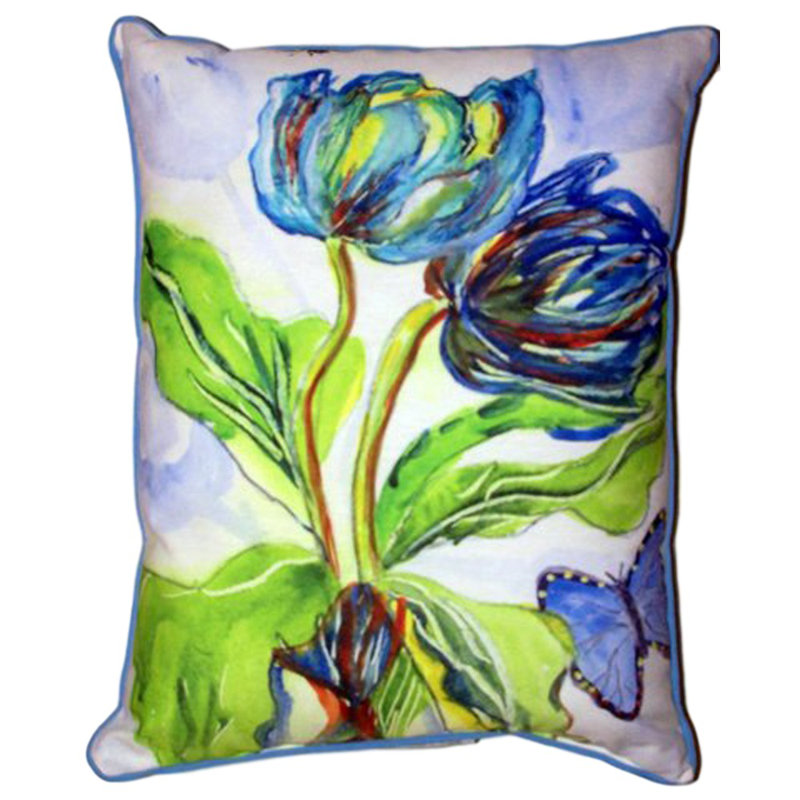 Tulips And Morpho Outdoor Throw Pillow, Small