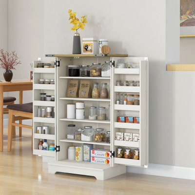 Armoire de cuisine avec tablettes réglables blanc crème