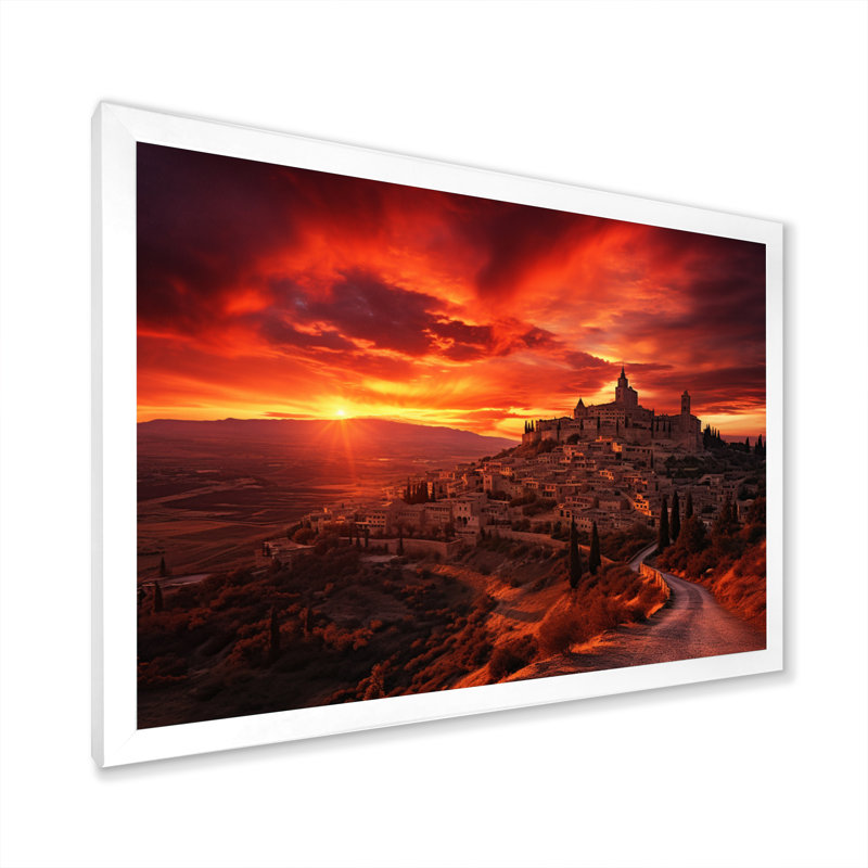 Kokou, Espagne, lever de soleil sur toile, H 16 po x l 32 po x P 1 po, Cadre simple blanc