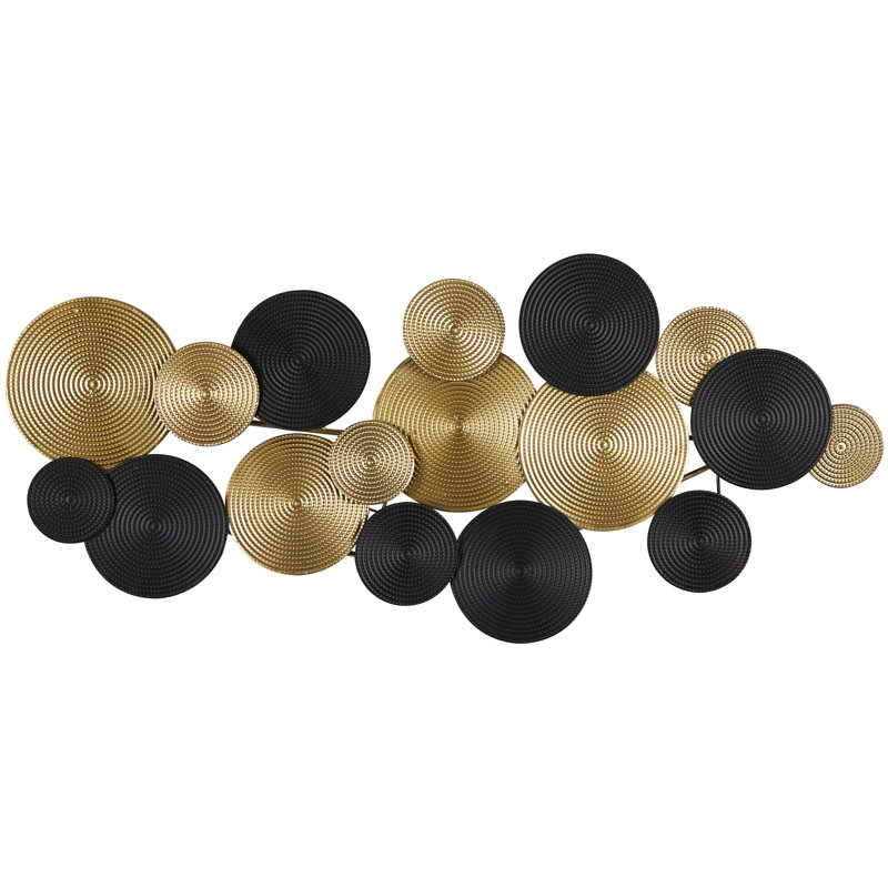 Décoration murale en métal avec plaque noire en spirale texturée et ornements noirs