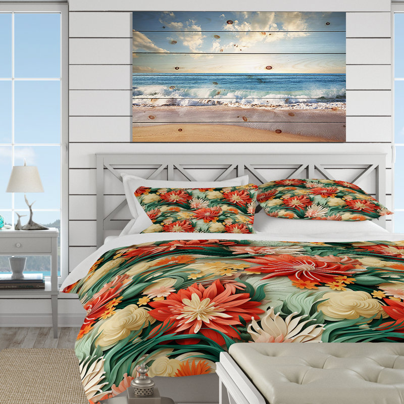 Tropical Coastal Escape Coastal Pattern I - Tropical Duvet Cover Set, Housse de couette simple + 1 taie décorative stan
