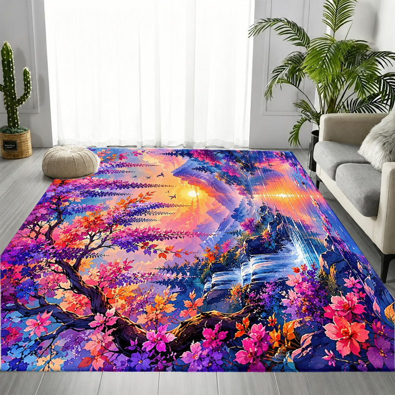 Tapis à motif floral Sunrise Waterfall, Rectangle 3 pi 11 po x 2 pi 7 po (120 x 80 cm)