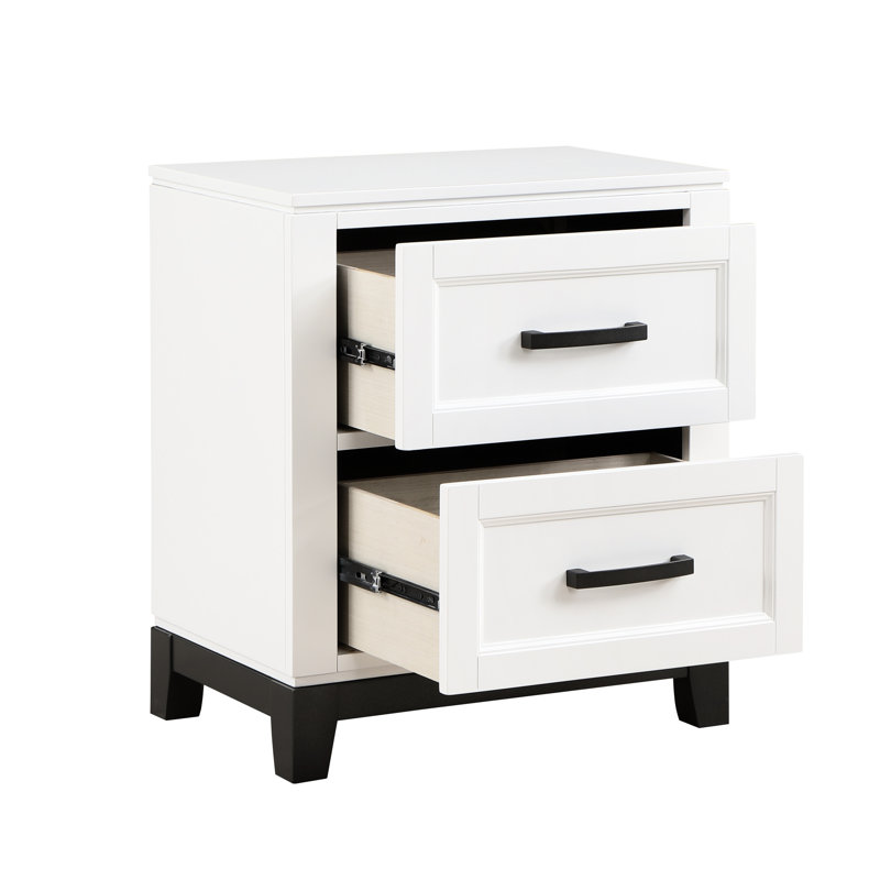 Table de chevet blanche à 2 tiroirs - Pièce de mobilier de chambre en bois blanc