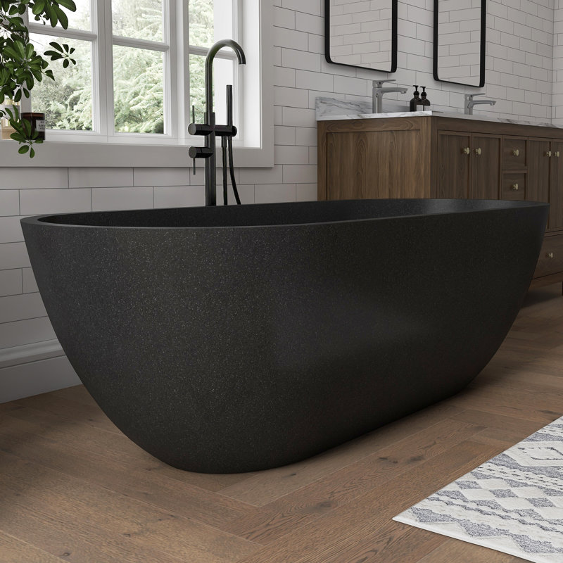 Baignoire d'extérieur autoportante en pierre et revêtement solide Terrazzo Forma 69''