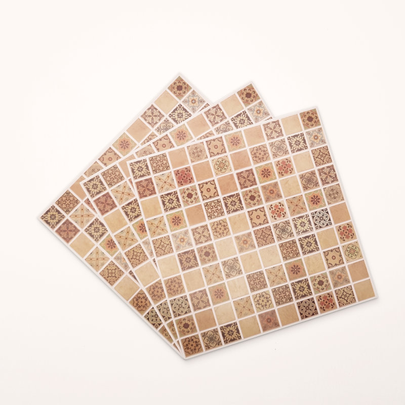 Azulejo Mosaic Wall Tile Sticker Set 15cm x 15cm PVC, Antique Brown