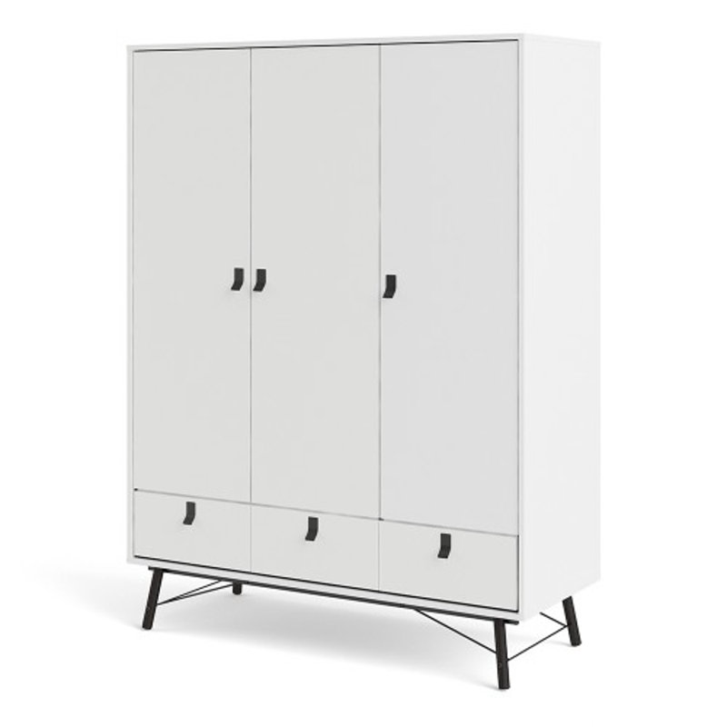 Adakras 3 Door Solid Wood Wardrobe, White