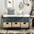42" Wide Shoe Storage Bench with Cushion Entryway Bench with 3 Drawers and 3 Rattan Baskets-2063284104