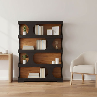 4 Tier S Shaped Bookshelf, Modern Geometric Bookshelf, Open S Shaped Bookcase for Living Room, Home Office Display