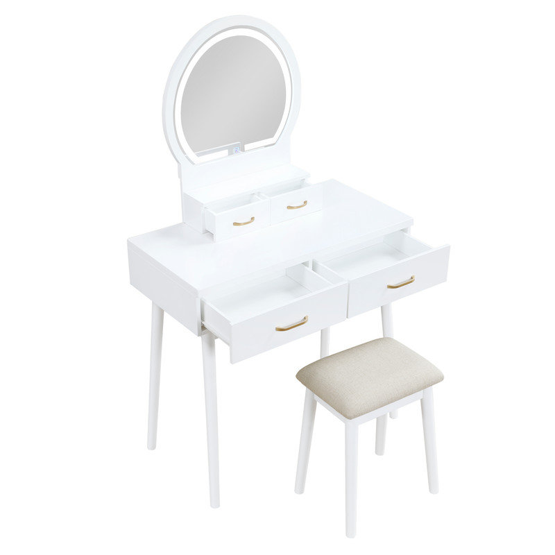 Ensemble de coiffeuse avec miroir, tiroirs de rangement et tabouret assorti, meubles de chambre à coucher, blanc, Blanc