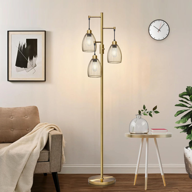 Lampe sur pied à intensité variable avec 3 ampoules Edison à DEL, style campagnard industriel, luminosité réglable, base en métal robuste, idéale pour le salon, la chambre à coucher, le bureau et la salle à manger