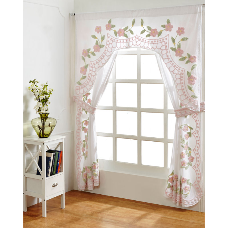 Alburtis 100% Cotton Semi Sheer Curtain Pair, Rose