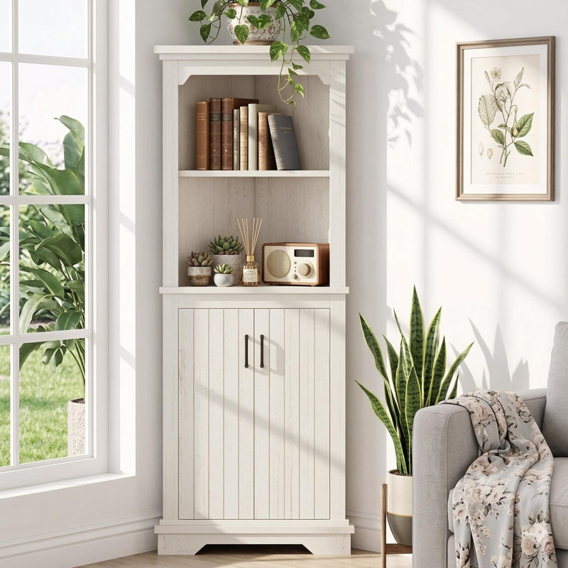 Bibliothèque de coin à 4 niveaux H 69,4 "x l 29,3", beige, Beige