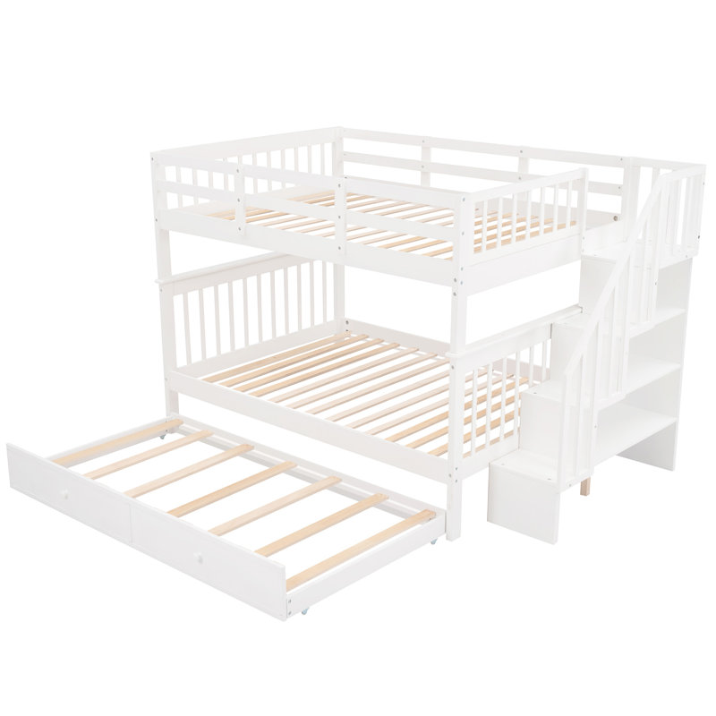 Lit superposé à escalier avec rangement - blanc, lit double sur lit gigogne