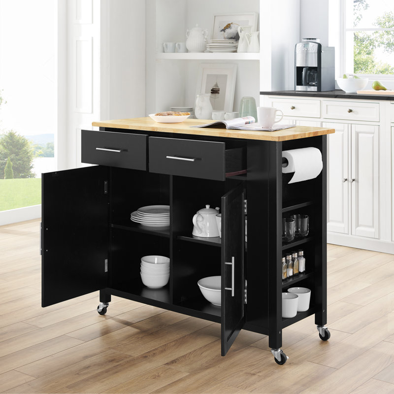 Clyve Kitchen Island, Black, Solid Wood