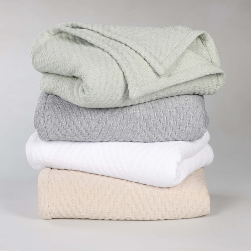 Green Cotton Chevron Woven Throw Coverlet