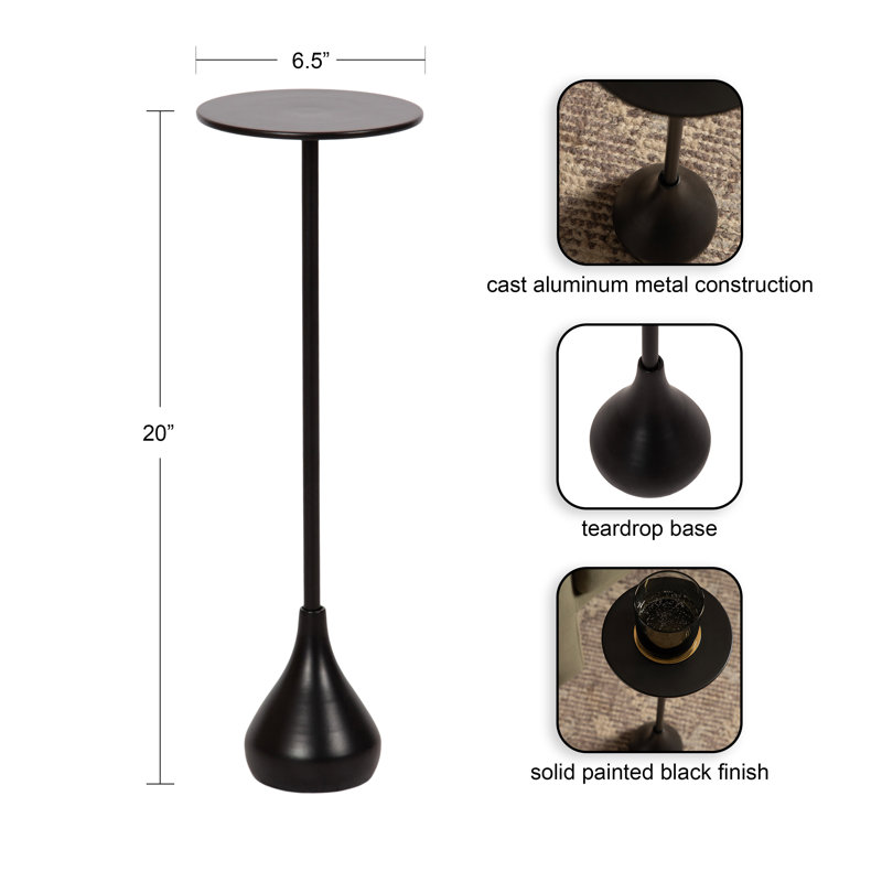 Modern Round Metal Drink Table, Black