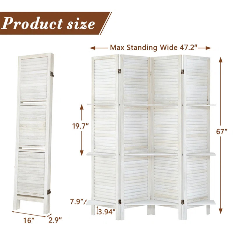 Paravents Artoria Panels avec tablettes pliantes et écrans d'intimité autoportants pour le bureau personnel, 4, Blanc laiteux