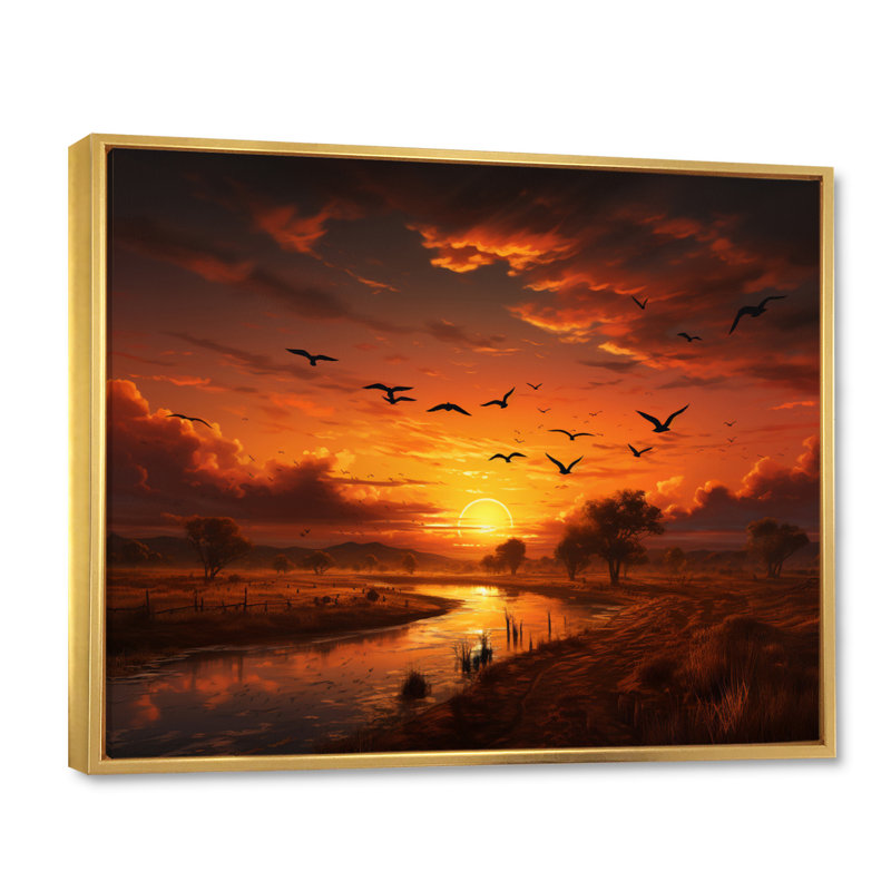 Vautour, reproduction d'art sur toile, Cadre flottant doré, H 30 po x l 40 po x P 1,5 po