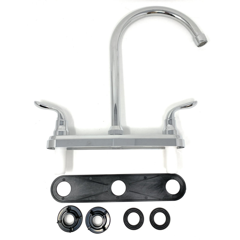 High Arc Stainless Steel Spout Strong Plastic Body Chromed For Metal Look Kitchen Faucet, Two-handle, 8-inch Center Set