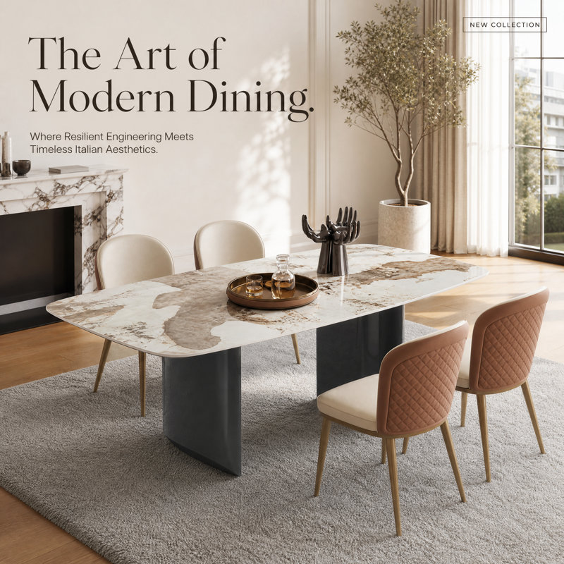 Wakenda 63" Modern Rectangular Sintered Stone Dining Table With Stainless Steel Base, 31.5" W x 63" L, Gray