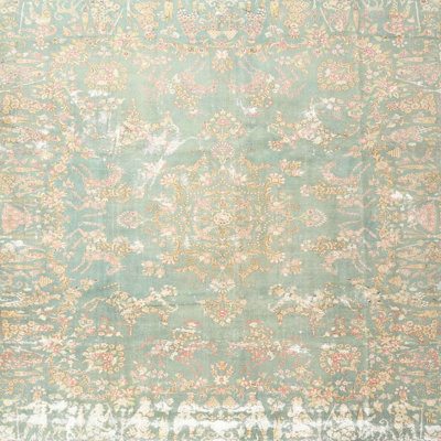 Tapis floral vert / brun / rose