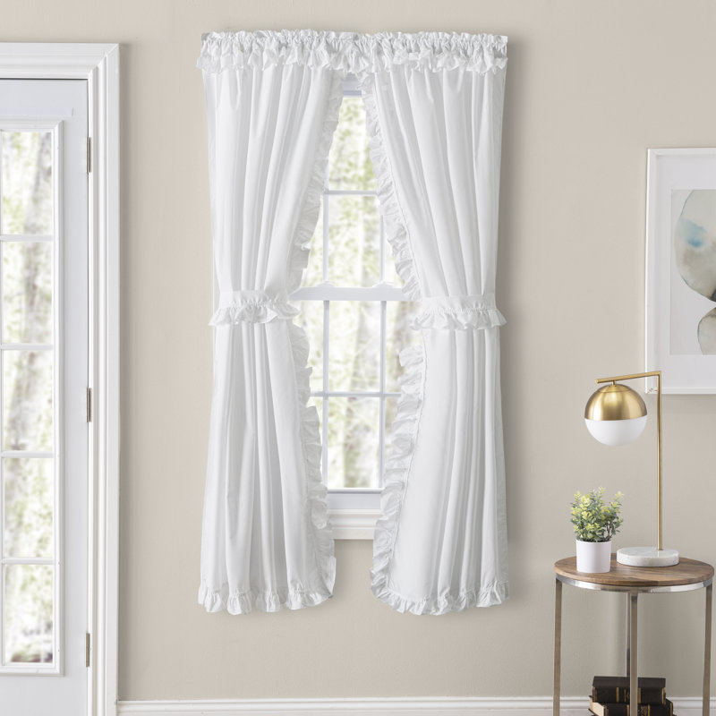 Abbra Cotton Blend Semi Sheer Curtain Pair, White, 40" W x 54" L