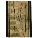 Hand Knotted Wool Area Rug in Light Green And Black