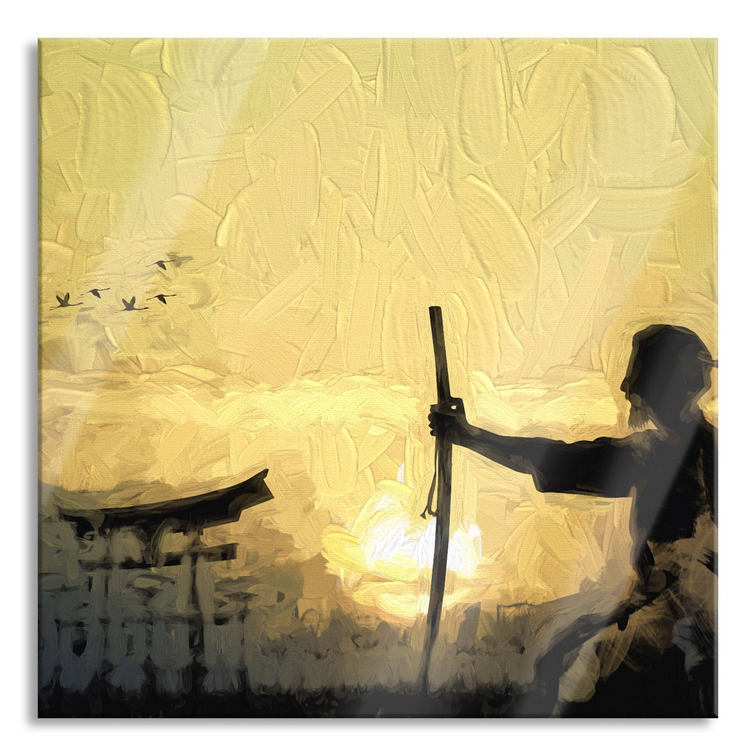 Ungerahmtes Gemälde auf Glas "Samurai Master in Front of the Horizon"