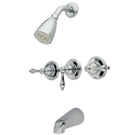 Robinet de baignoire et de douche à contrôle de volume avec poignées levier en métal, Chrome poli