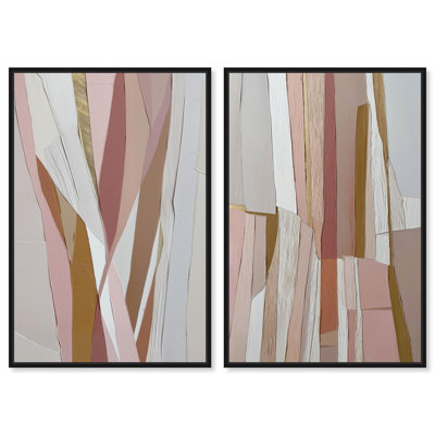 Gilded Stripes Duo Canvas Print Boho Beige Wall Art Set by Art Remedy, Black Frame, 10 x 15