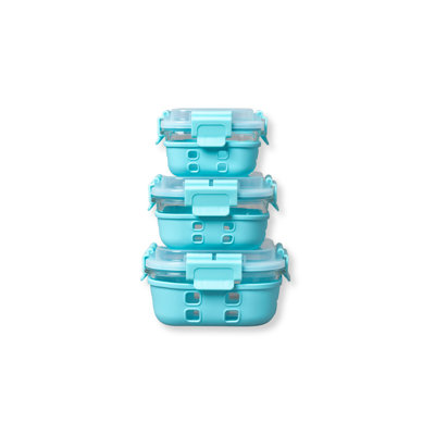 Derinna Lids With Pro Grade Removable Lockdown Levers Silicone Sleeve Square 3 Container Food Storage Set