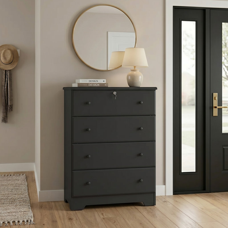 Commode 4 tiroirs en bois massif Raiqa, Noir