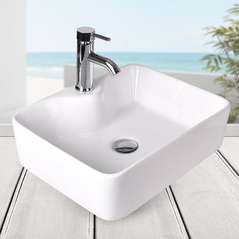 Ebern Designs Jeydon 14.5'' Ceramic Rectangular Bathroom Sink with Faucet