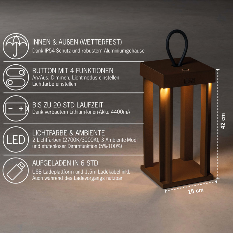 Cannes Cordless Table/Floor Lamp - USB Rechargeable, Dimmable LED, Sleek Design, Rust