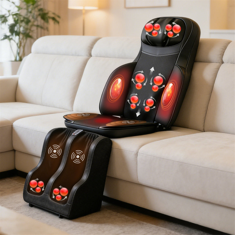 Masseur Shiatsu pour le dos et le cou avec chaleur et vibrations, coussin de siège 3 en 1 pour massage complet du corps avec massage des pieds et du mollet détachable pour soulager la douleur au bureau à domicile