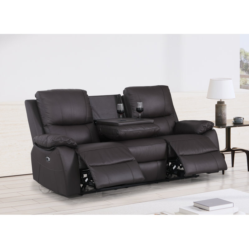 Devyne 79'' Leather Power Reclining Sofa, Brown Genuine Leather